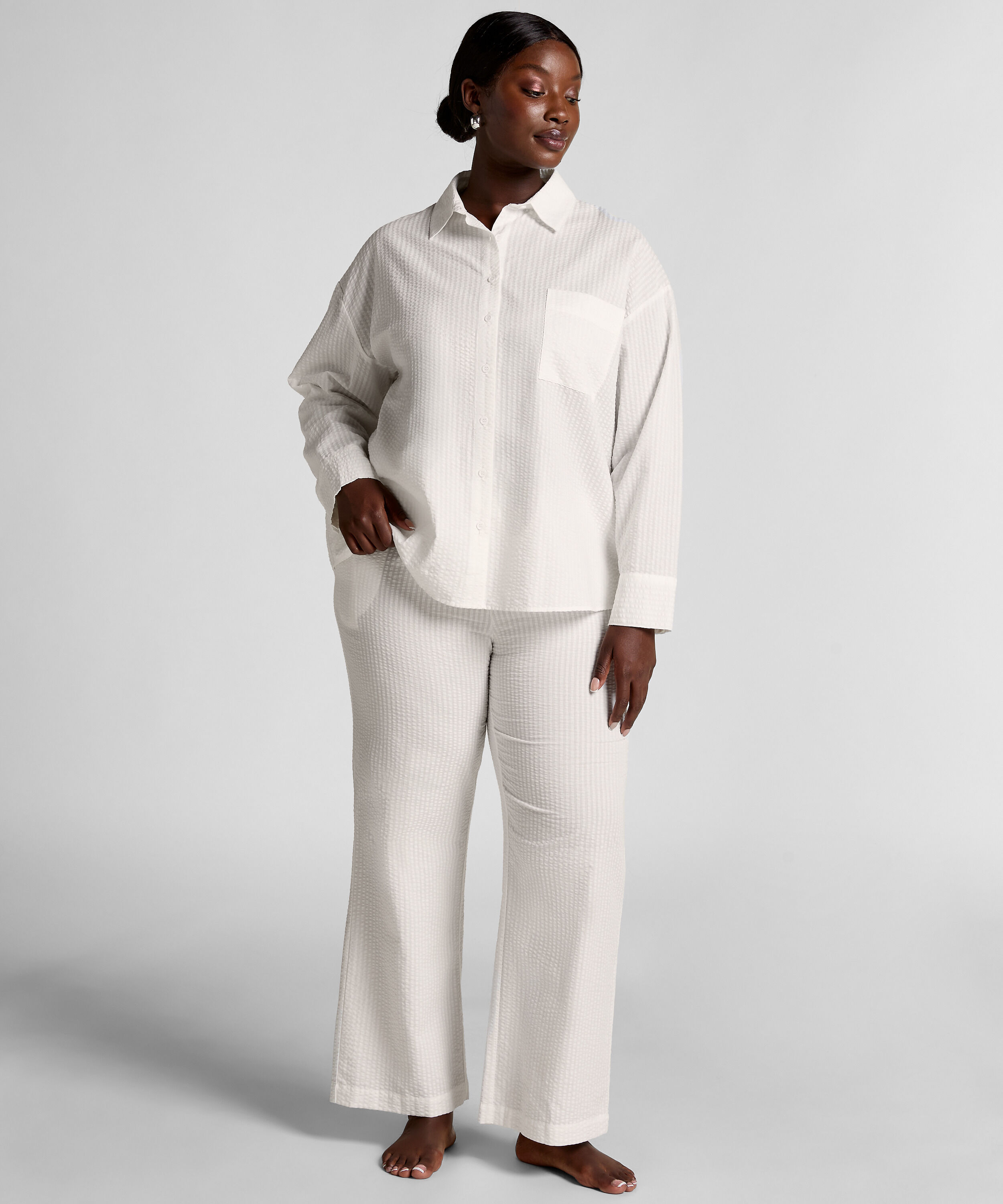 Seersucker Cotton Pyjama Top, White