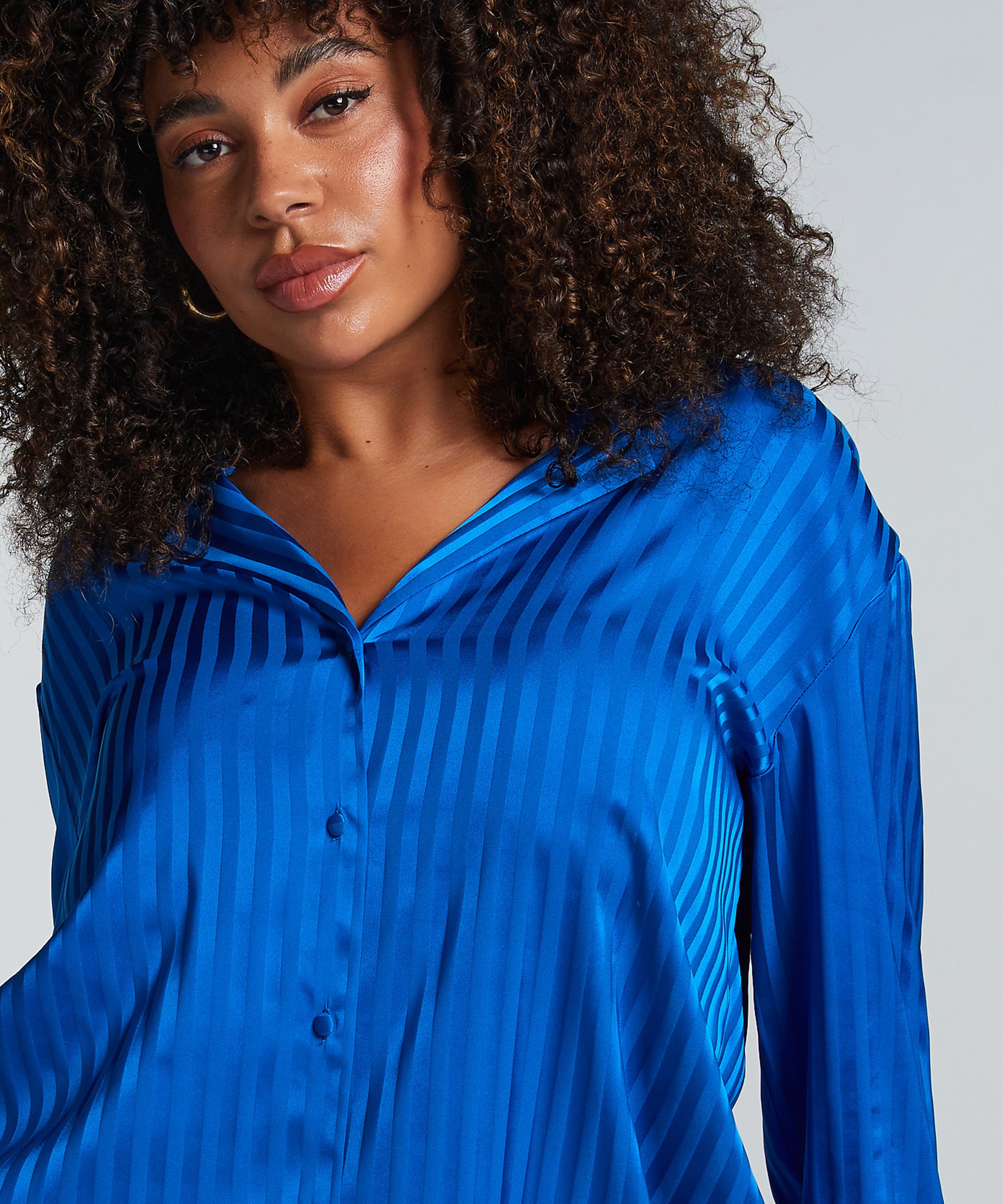 Satin Long-Sleeved Jacket, Blue, main