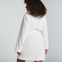 Short Fleece Ribbed Bathrobe, White