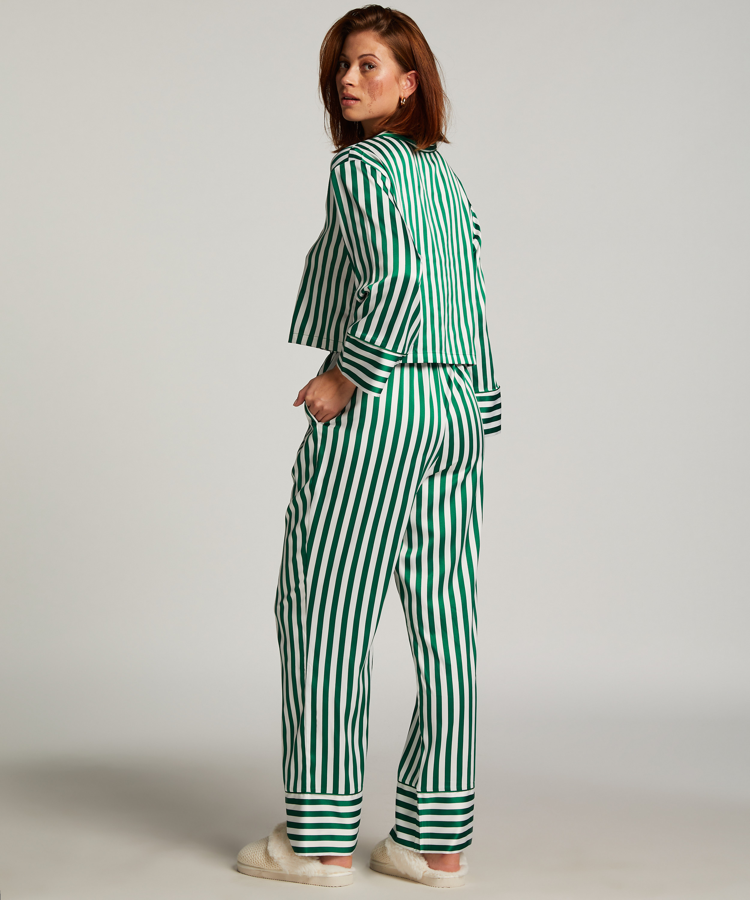 Satin Long-Sleeved Jacket, Green, main