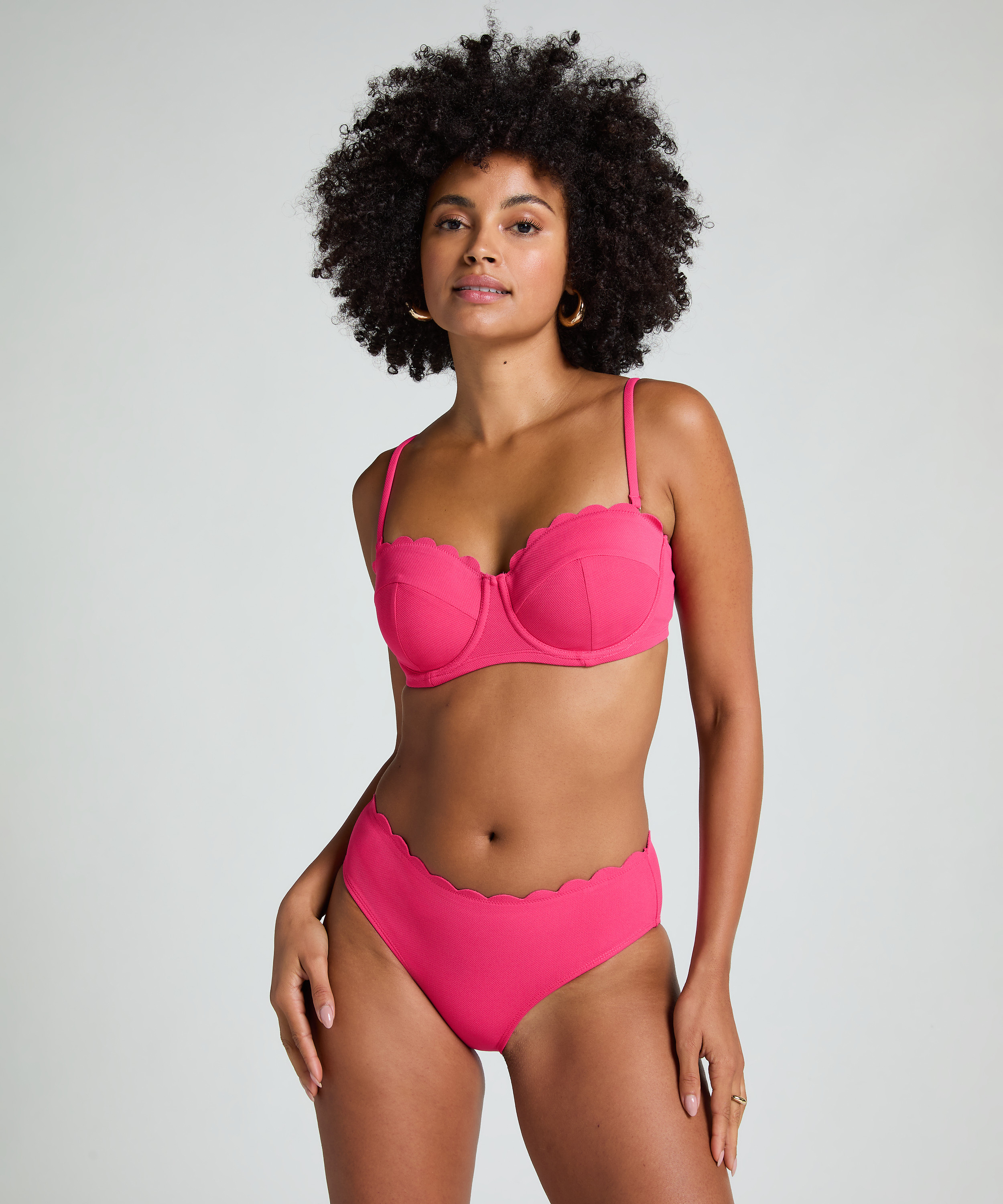 Scallop Padded Strapless Underwired Bikini Top Cup E +, Pink, main