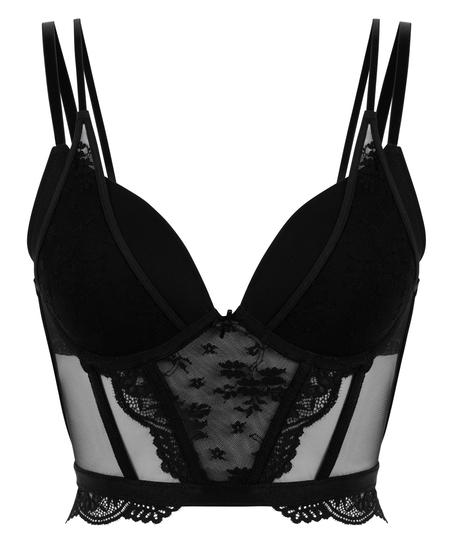 Coco Padded Underwired Longline Push-Up Bra, Black