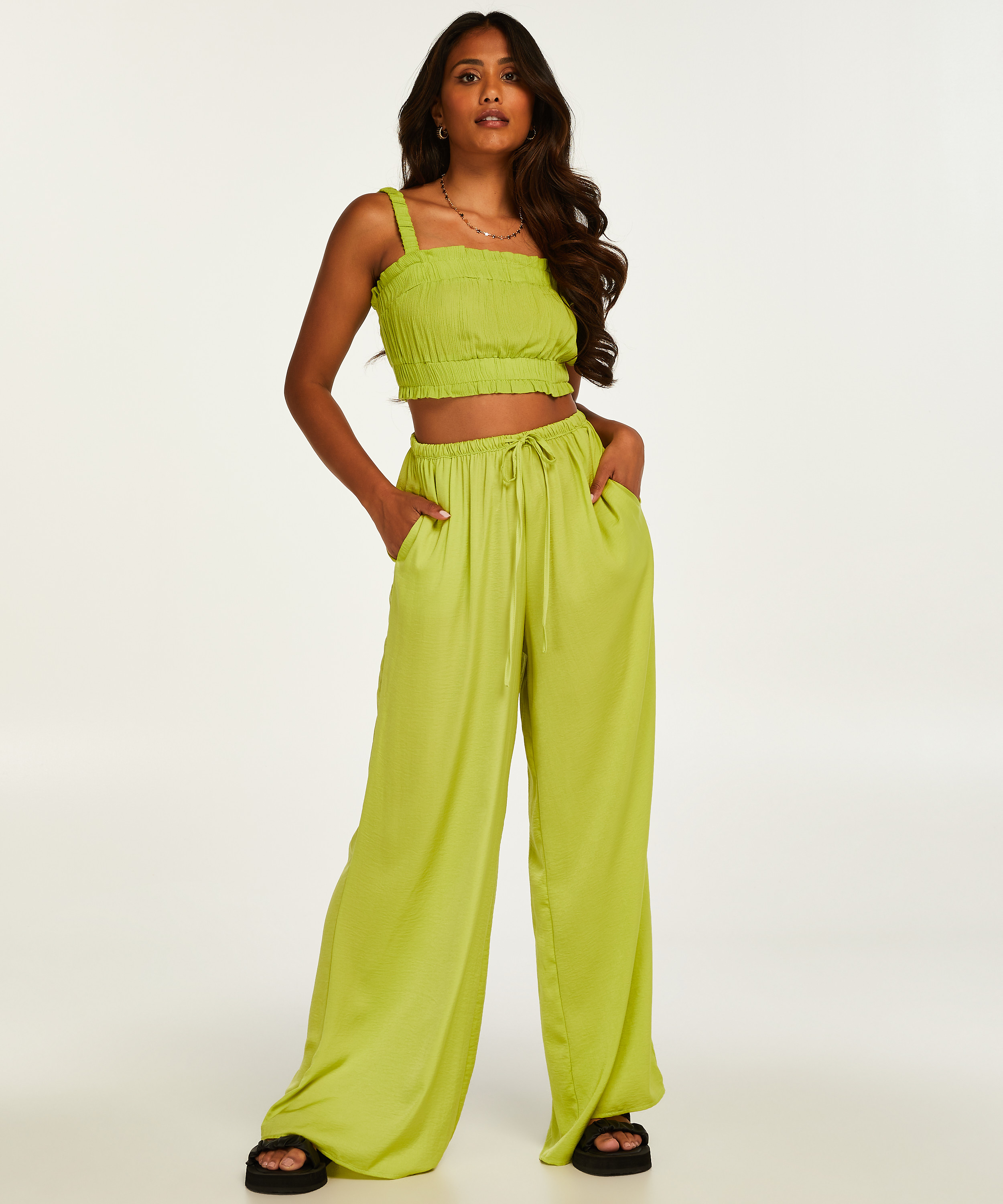 Ruched Crop Top, Green, main