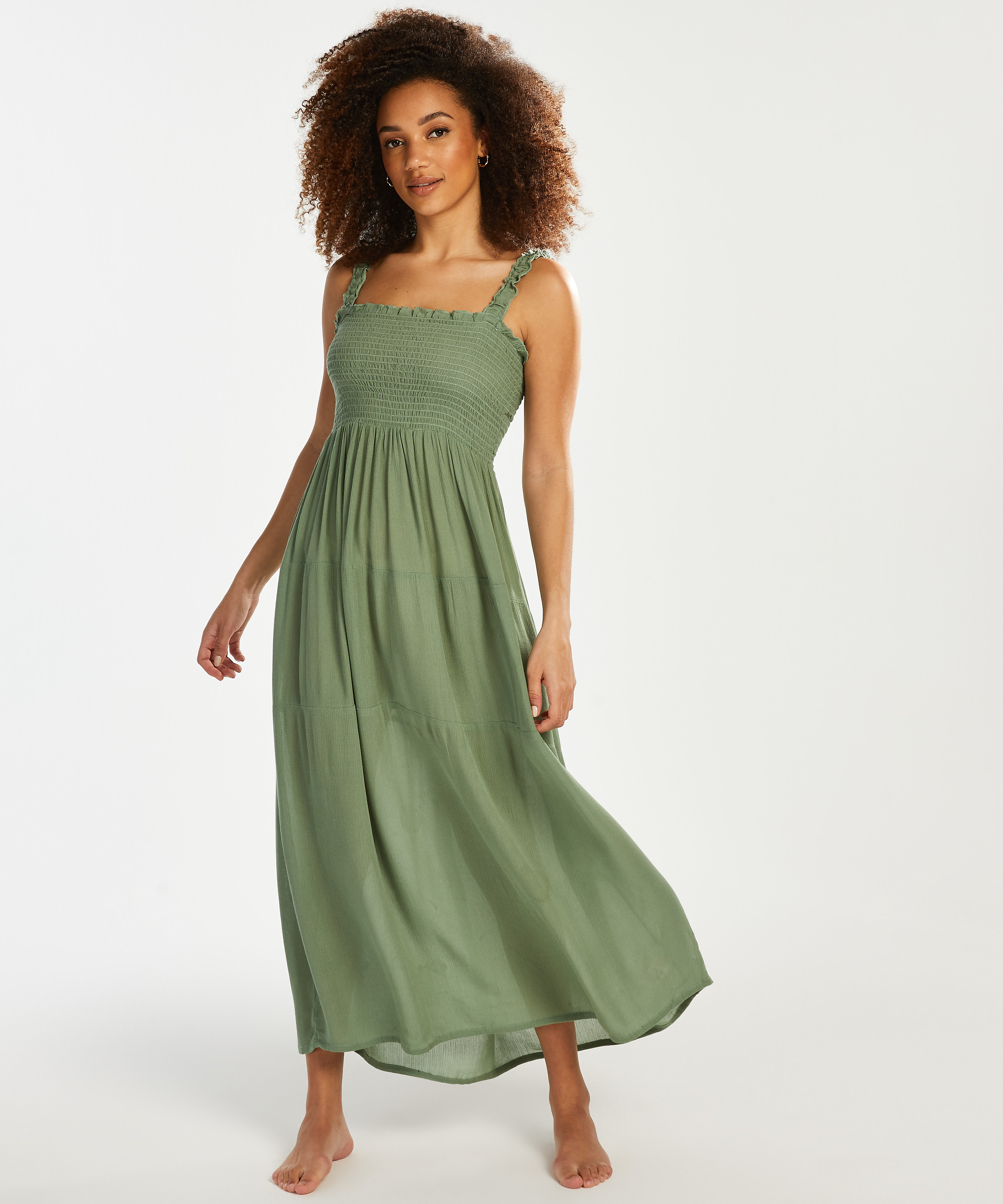 Smocked maxi dress, Green, main
