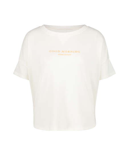 Short sleeve pyjama top in brushed jersey, White