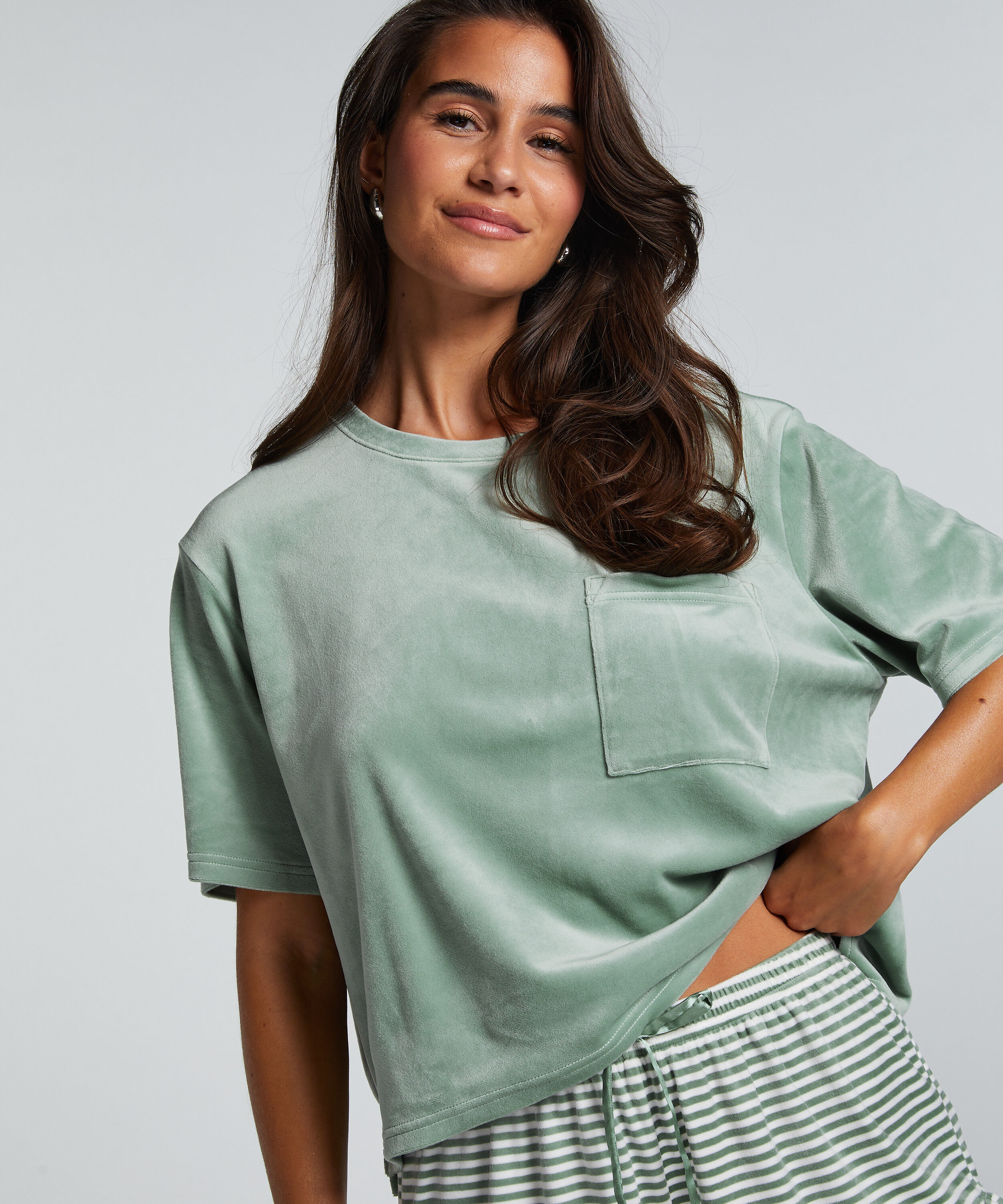 Top Velours Pocket, Green Top Velours Pocket, Green