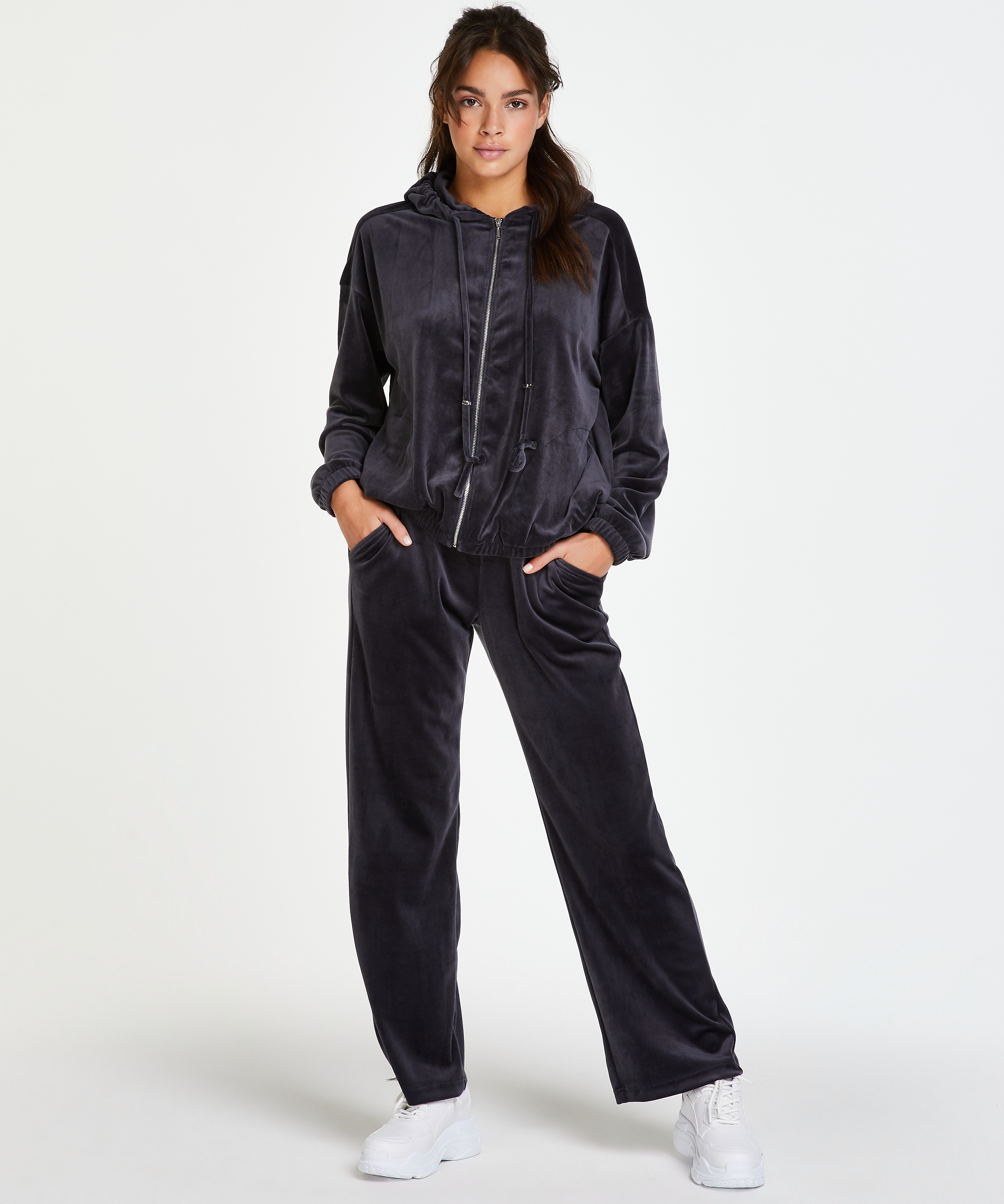 Velvet hoodie jacket, Grey, main