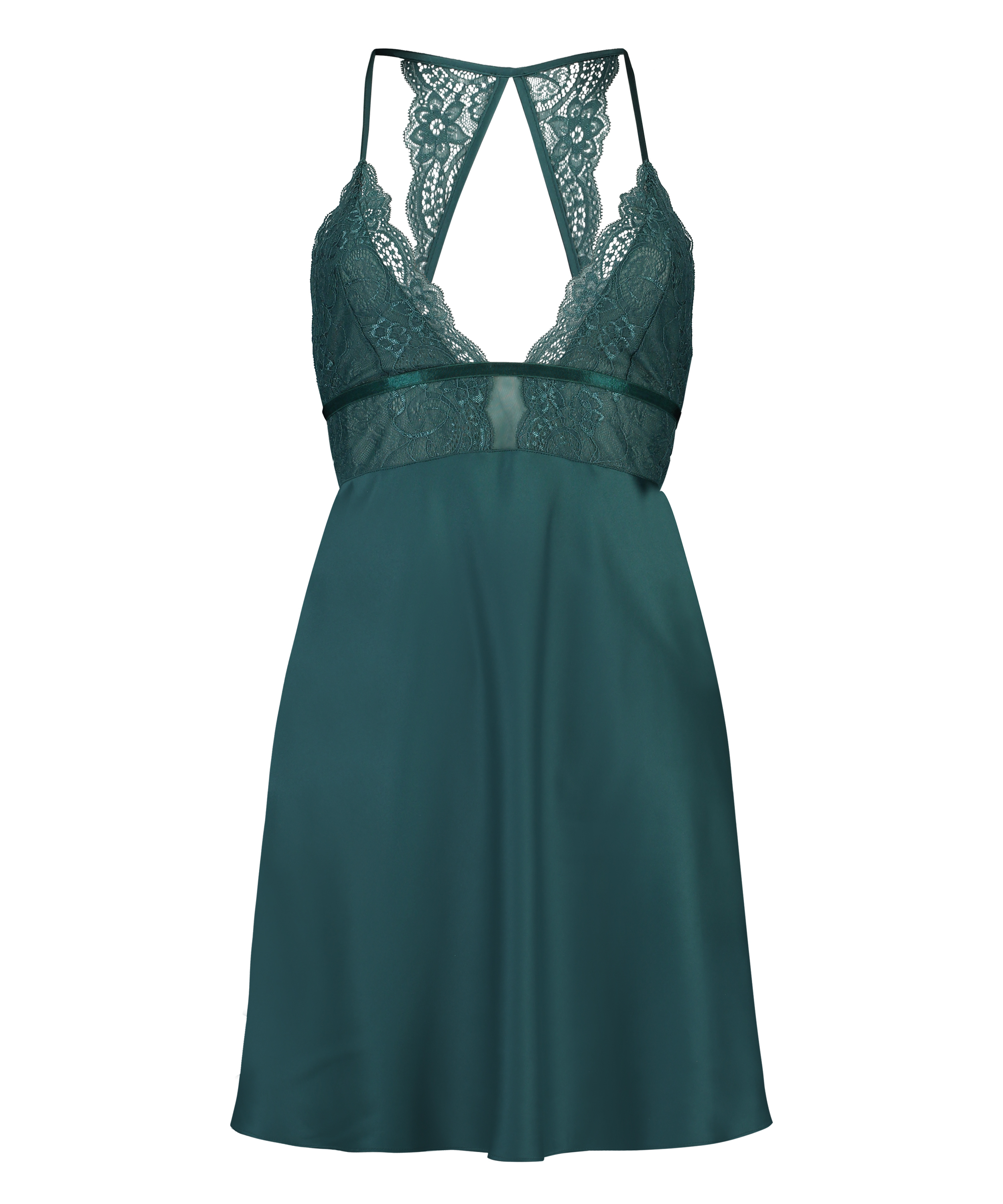 Satin lace slip dress, Blue, main