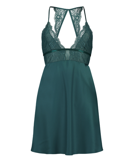 Satin lace slip dress, Blue