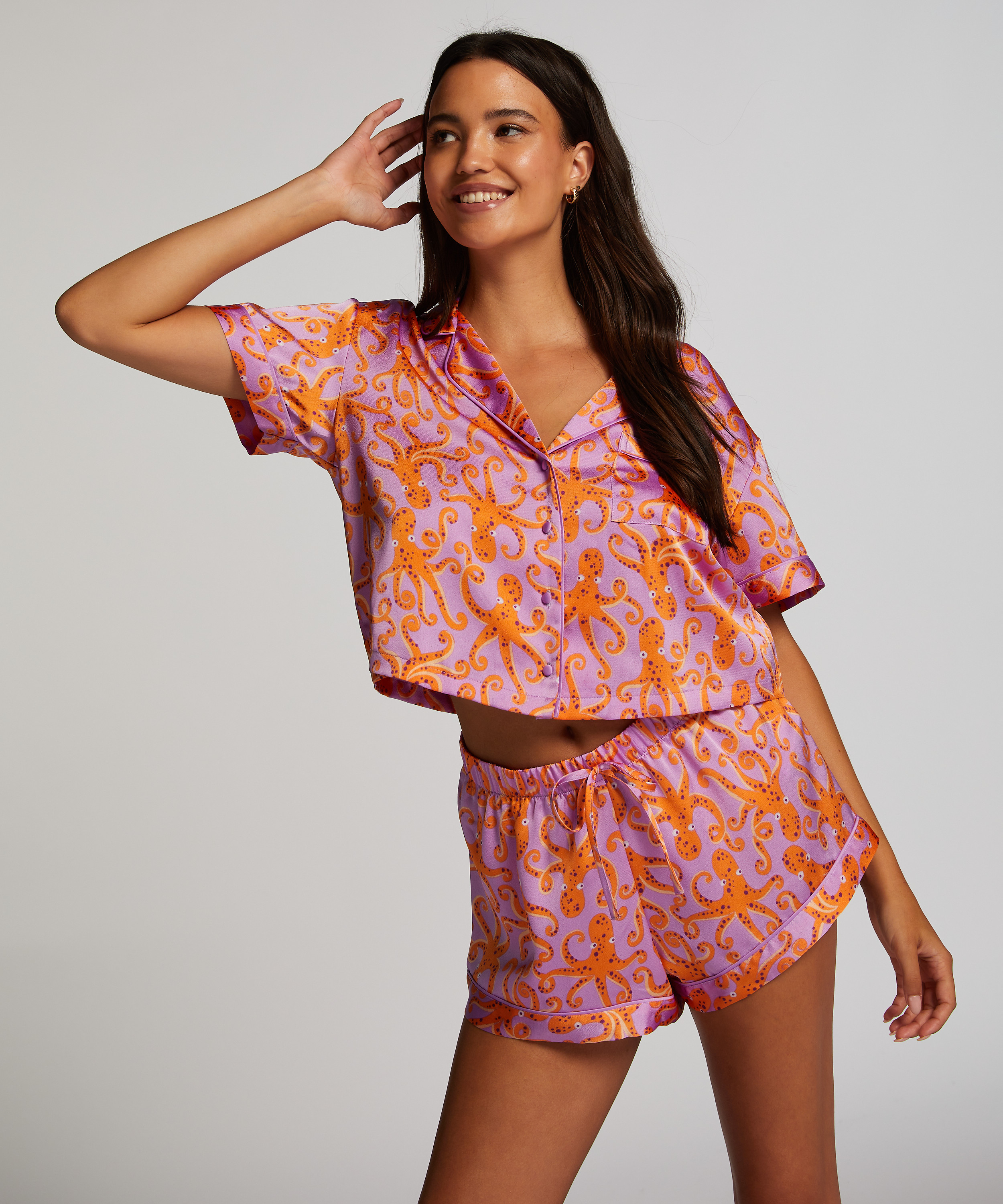 Satin Short-Sleeved Jacket, Purple, main