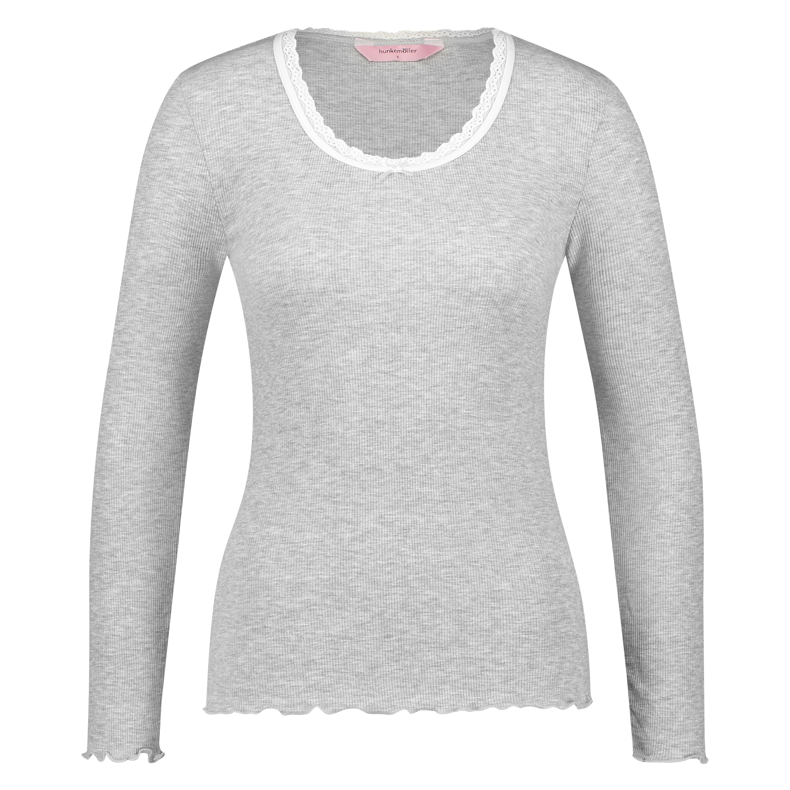 LS ribbed top R-neck, Grey, main
