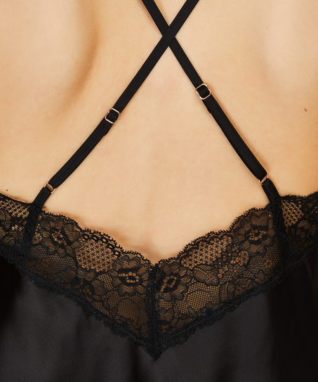 Satin Lace cami top, Black