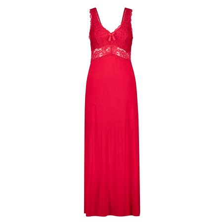 Nora Lace Long Slip Dress, Red