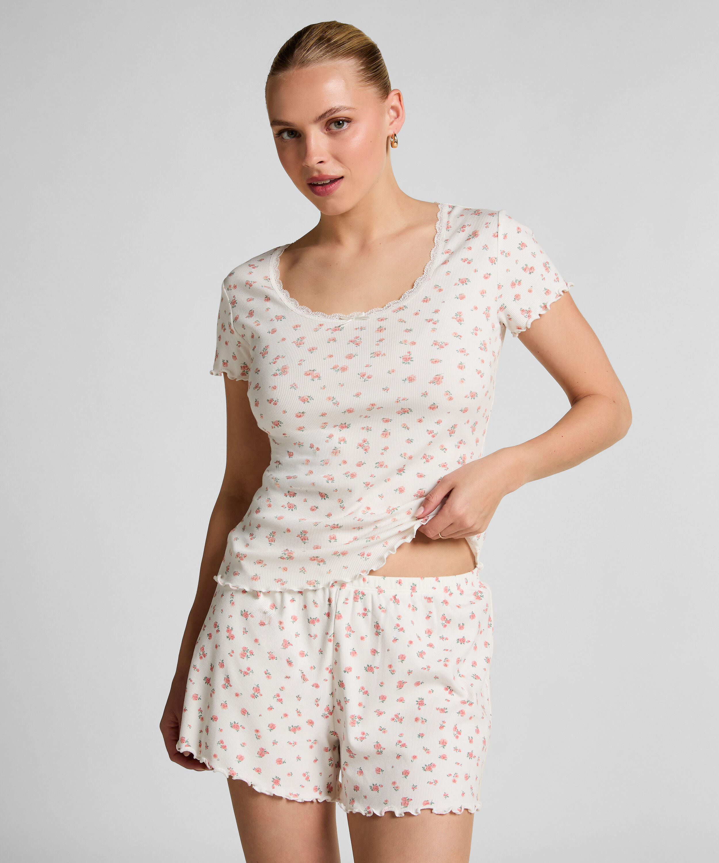 Ribbed Pyjama Shorts, White