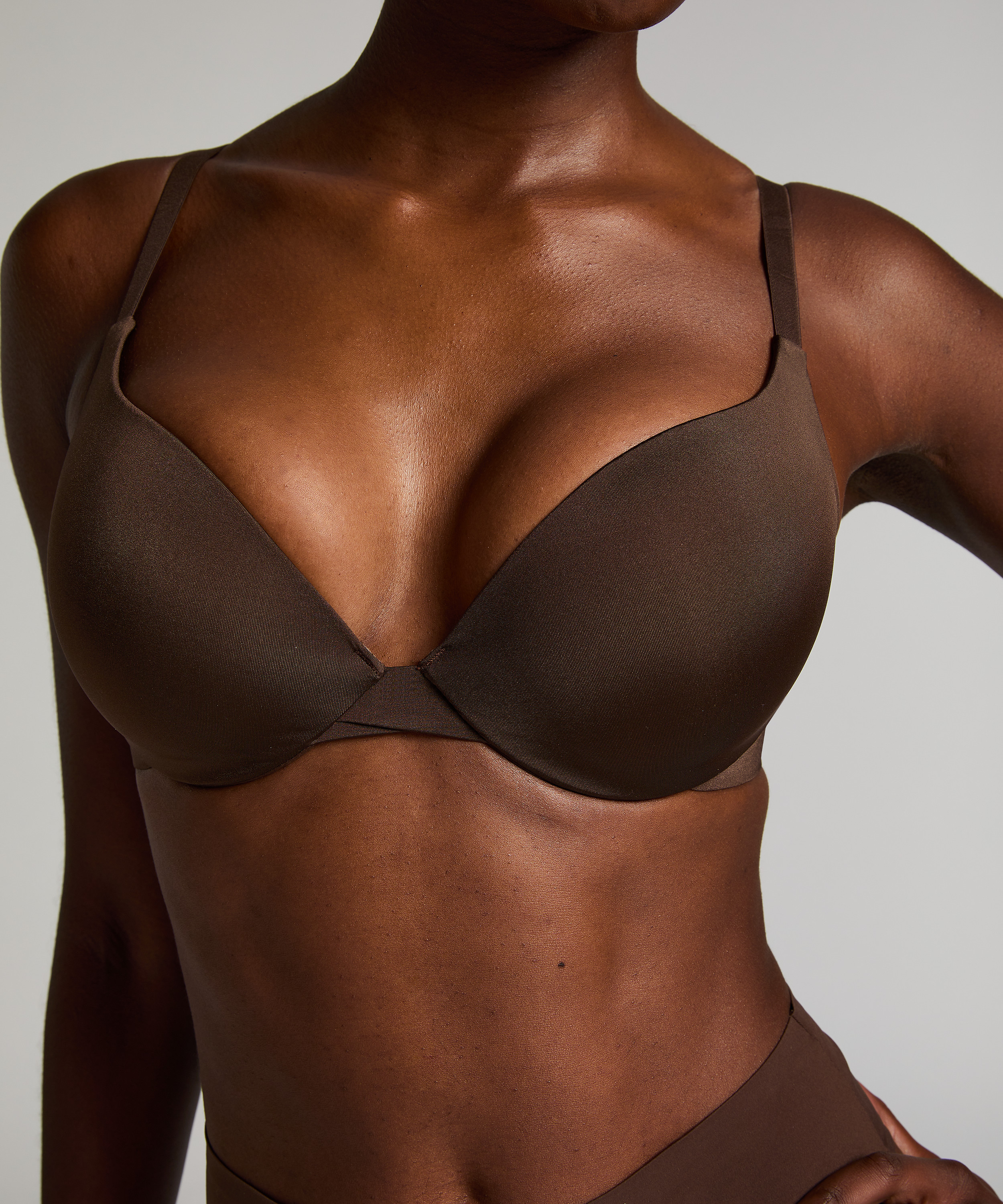 Smooth Padded Underwired Push-Up Bra, Brown, main