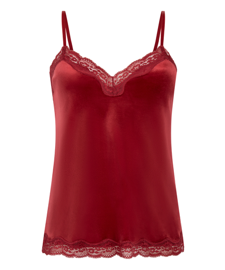 Velours Lace Cami Top, Red