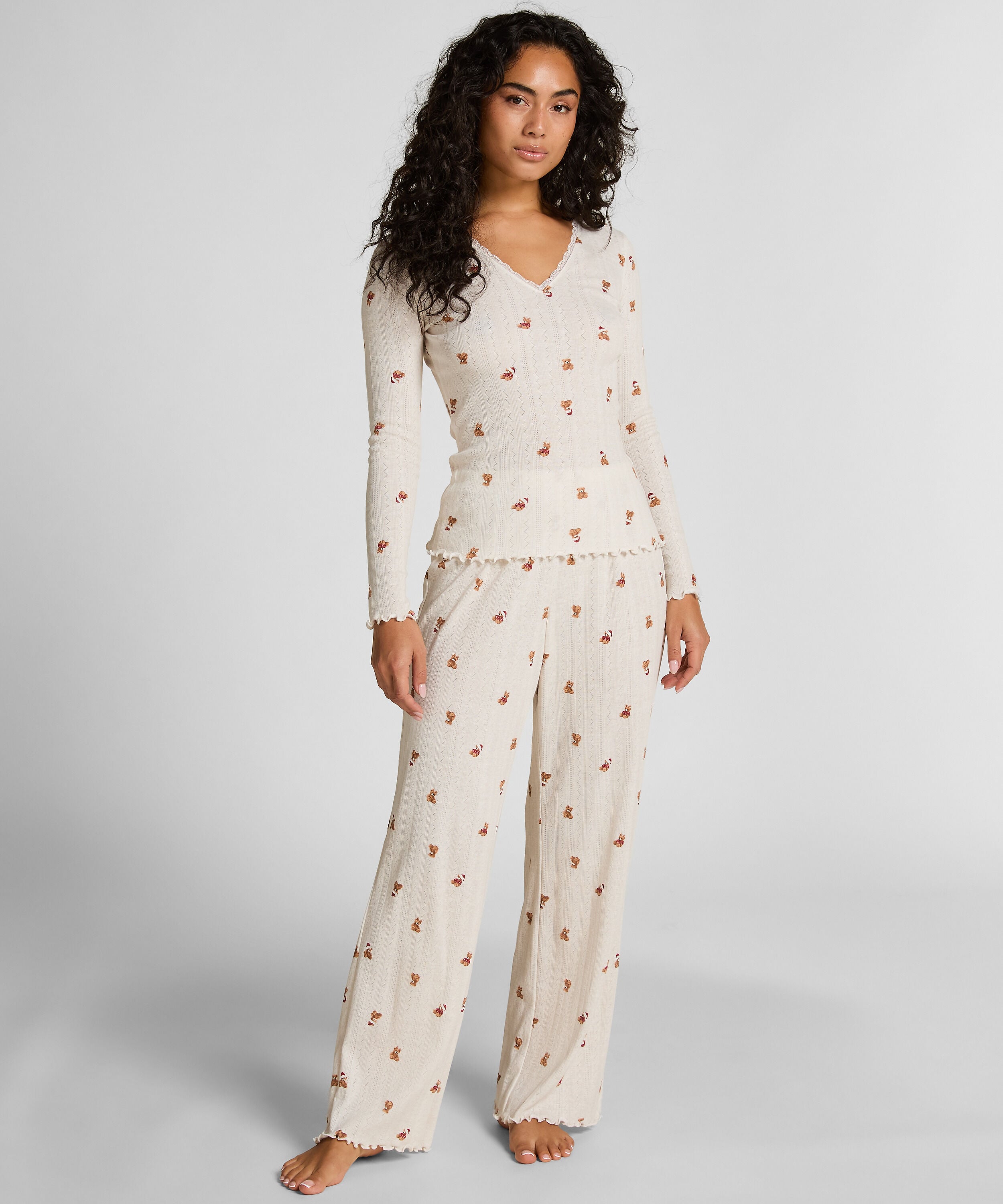 Pointelle Pyjama Pants, White Pointelle Pyjama Pants, White