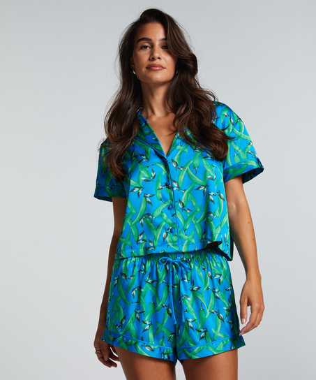 Satin Short-Sleeved Jacket, Blue