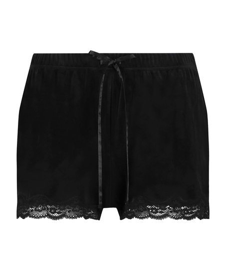 Velvet lace shorts, Black
