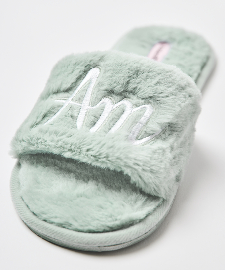 Fake Fur Home Slippers, Green