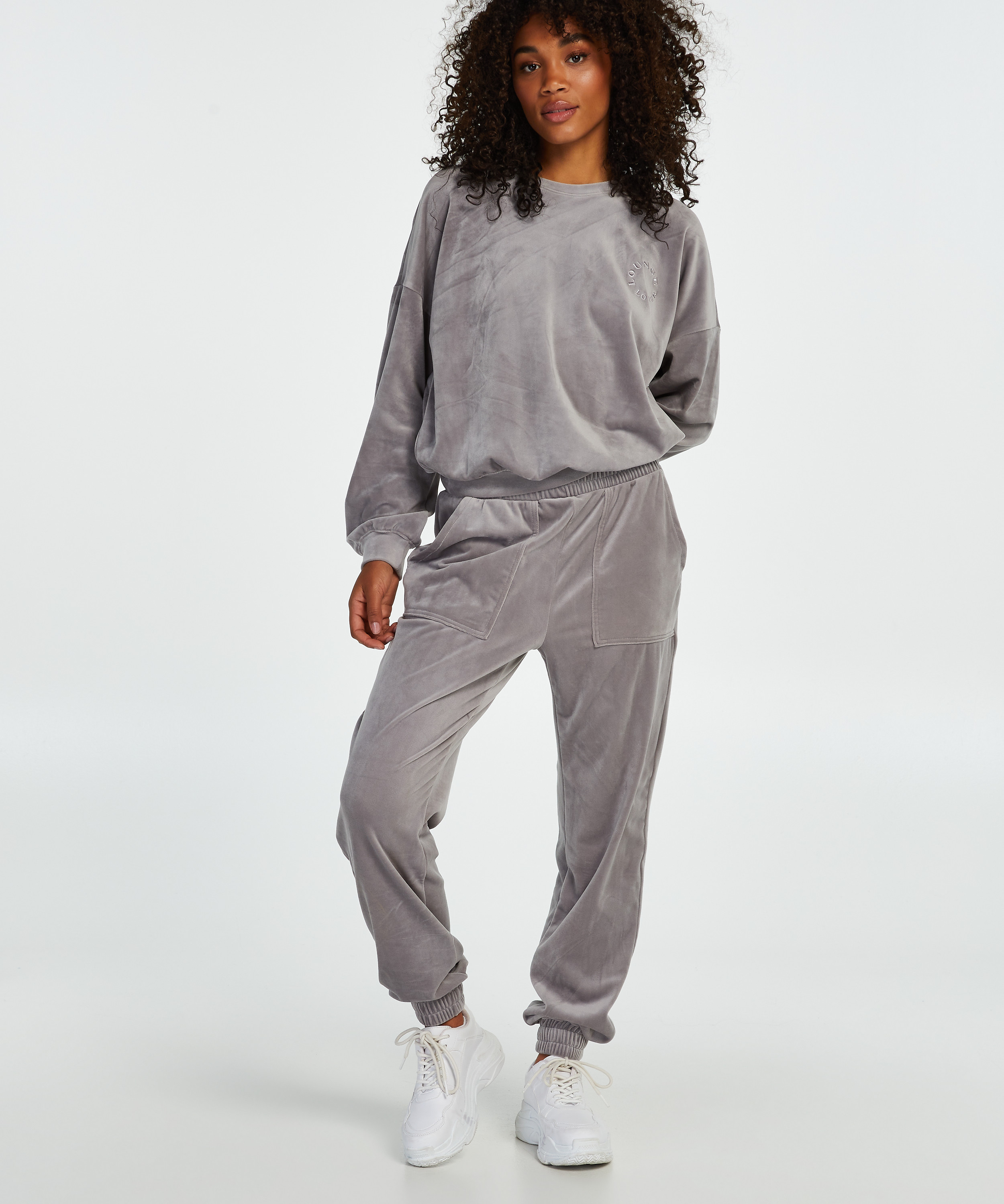 Tall Velours Jogging Bottoms, Grey, main