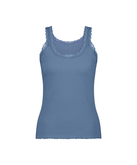 Ribbed Lace Singlet, Blue