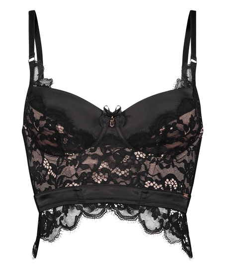 Heather Padded Longline Underwired Bra, Black