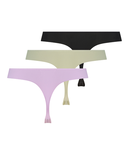 3-Pack Invisible Thong Stripe Mesh, Purple