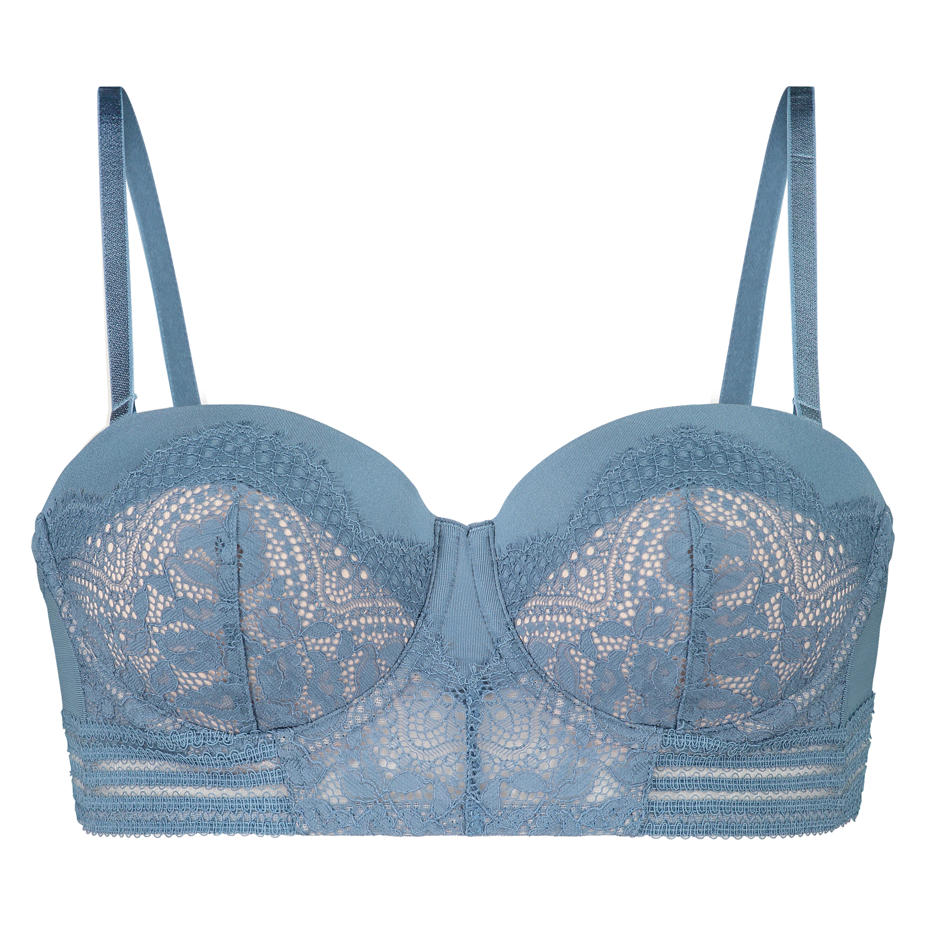 Eden Padded Underwired Longline Strapless Bra, Blue, main