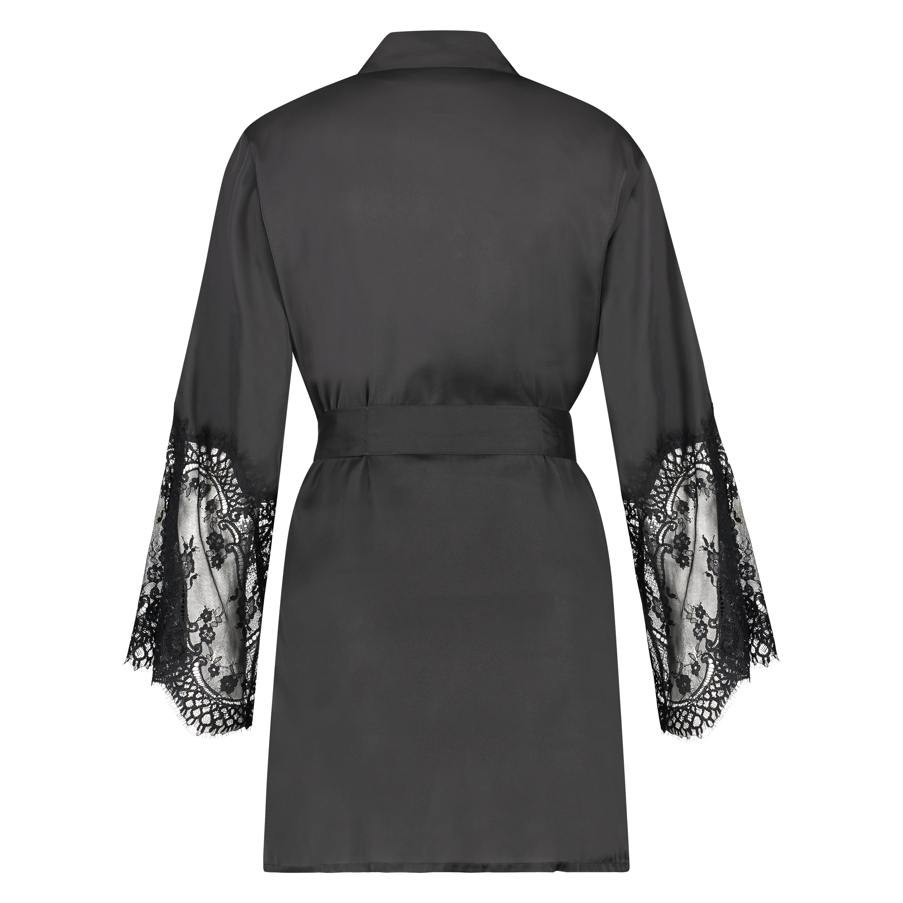 Lace Satin Kimono, Black, main