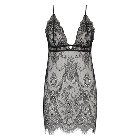 All over lace slip dress, Black