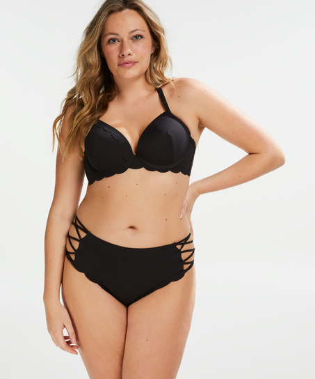 Scallop padded underwired bikini top Cup E +, Black