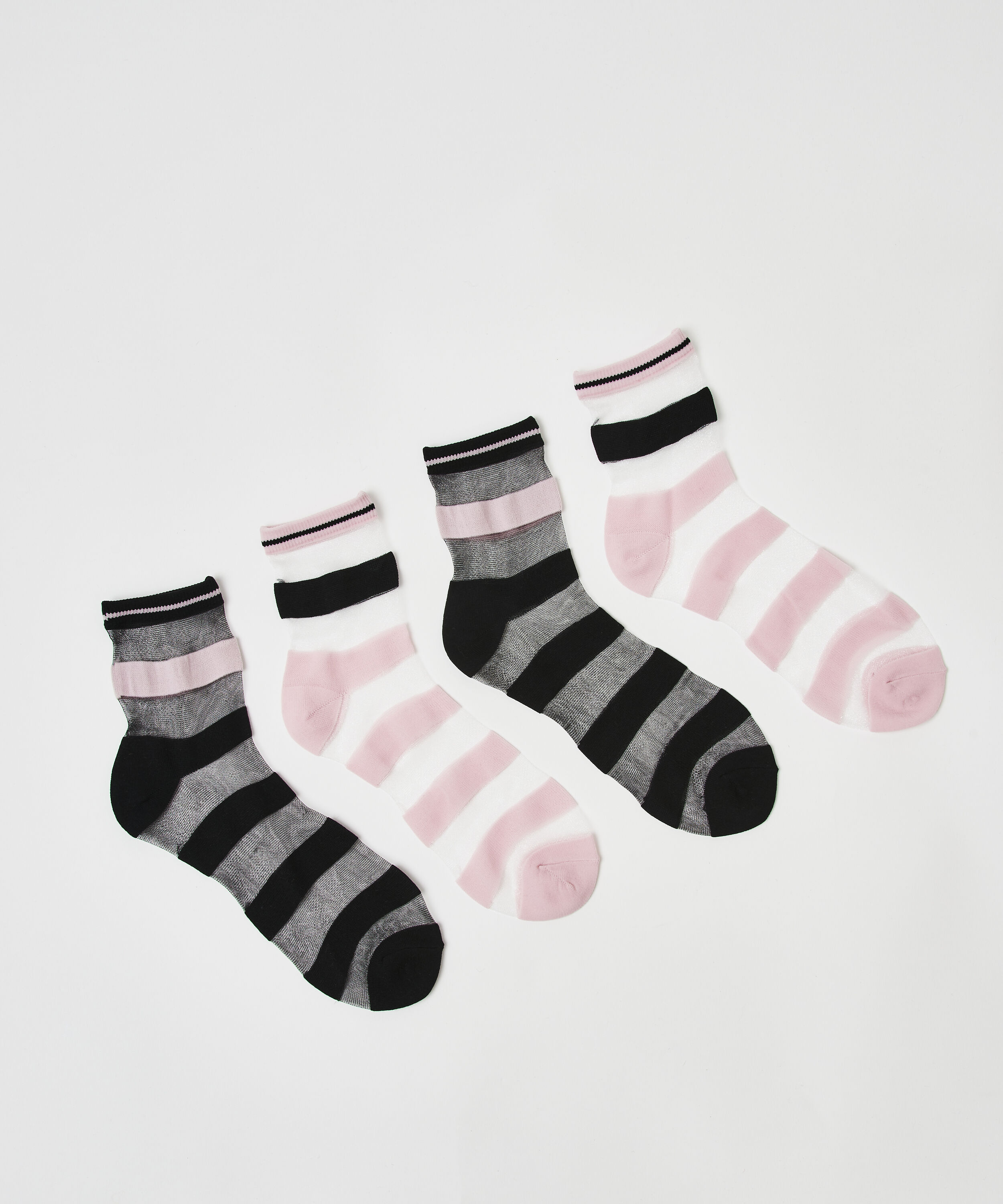 Mesh Striped Socks (2 pairs), Black