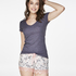 Ribbed Short-Sleeved V-Neck Pyjama Top, Grey