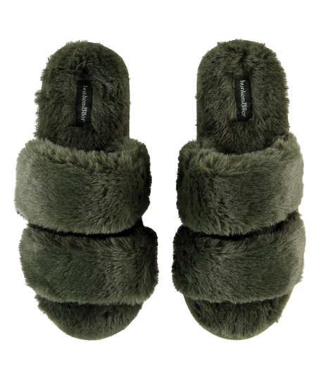 Fake Fur Slippers, Green
