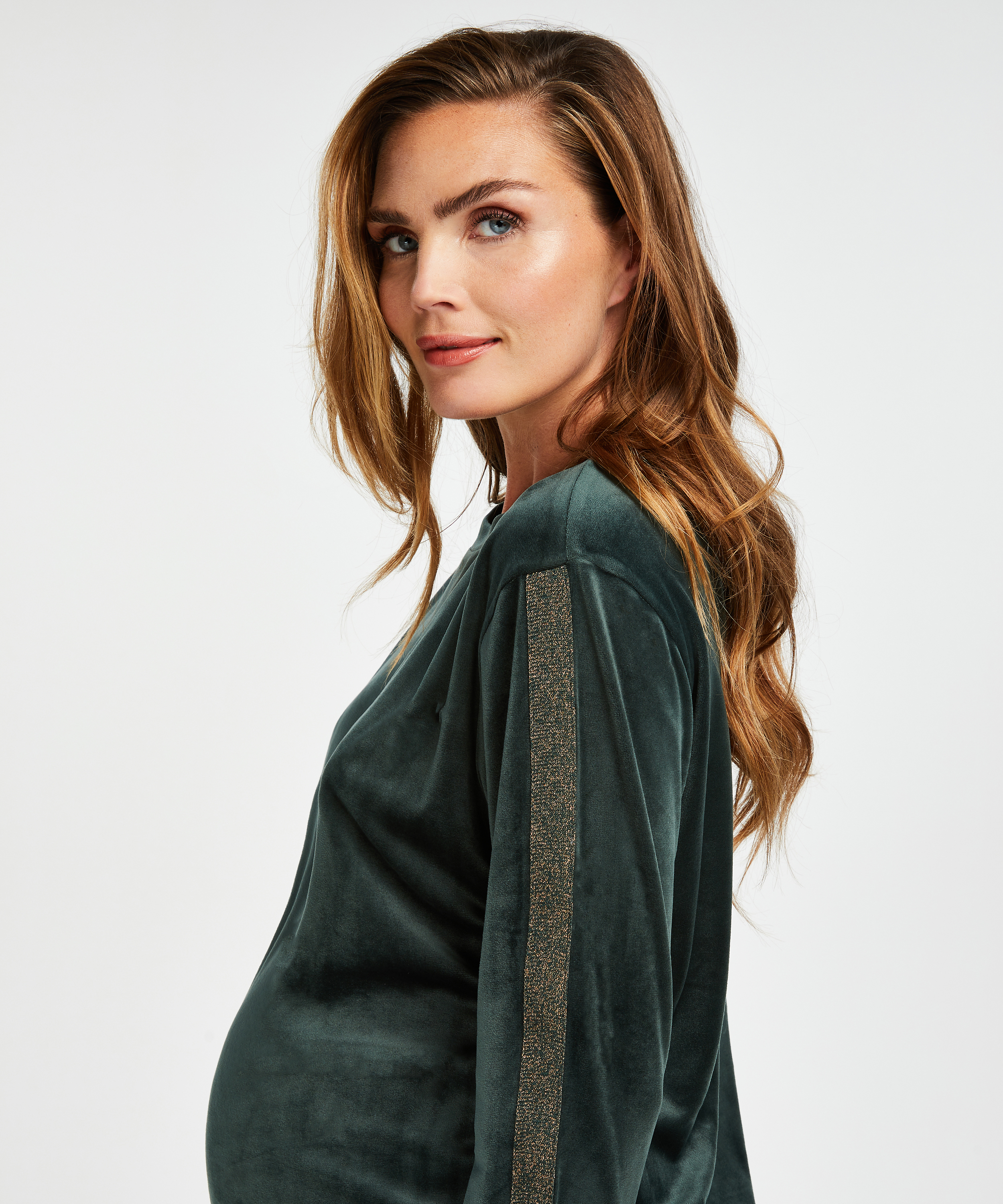 Velvet Shimmer maternity top, Green, main