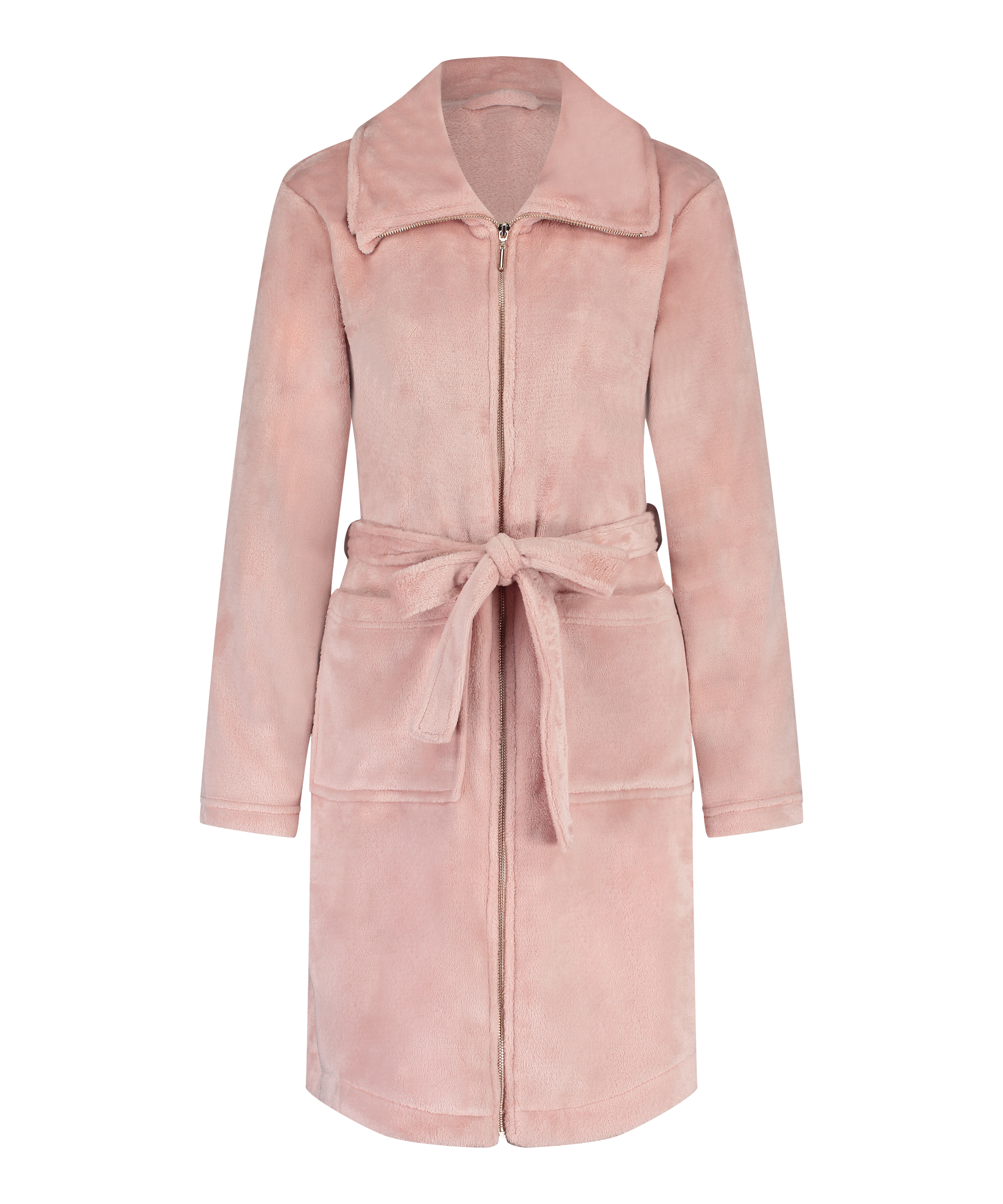 Zip Fleece Bathrobe, Pink, main