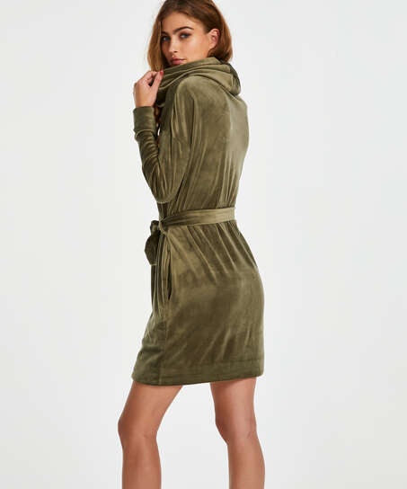 Velours short bathrobe, Green