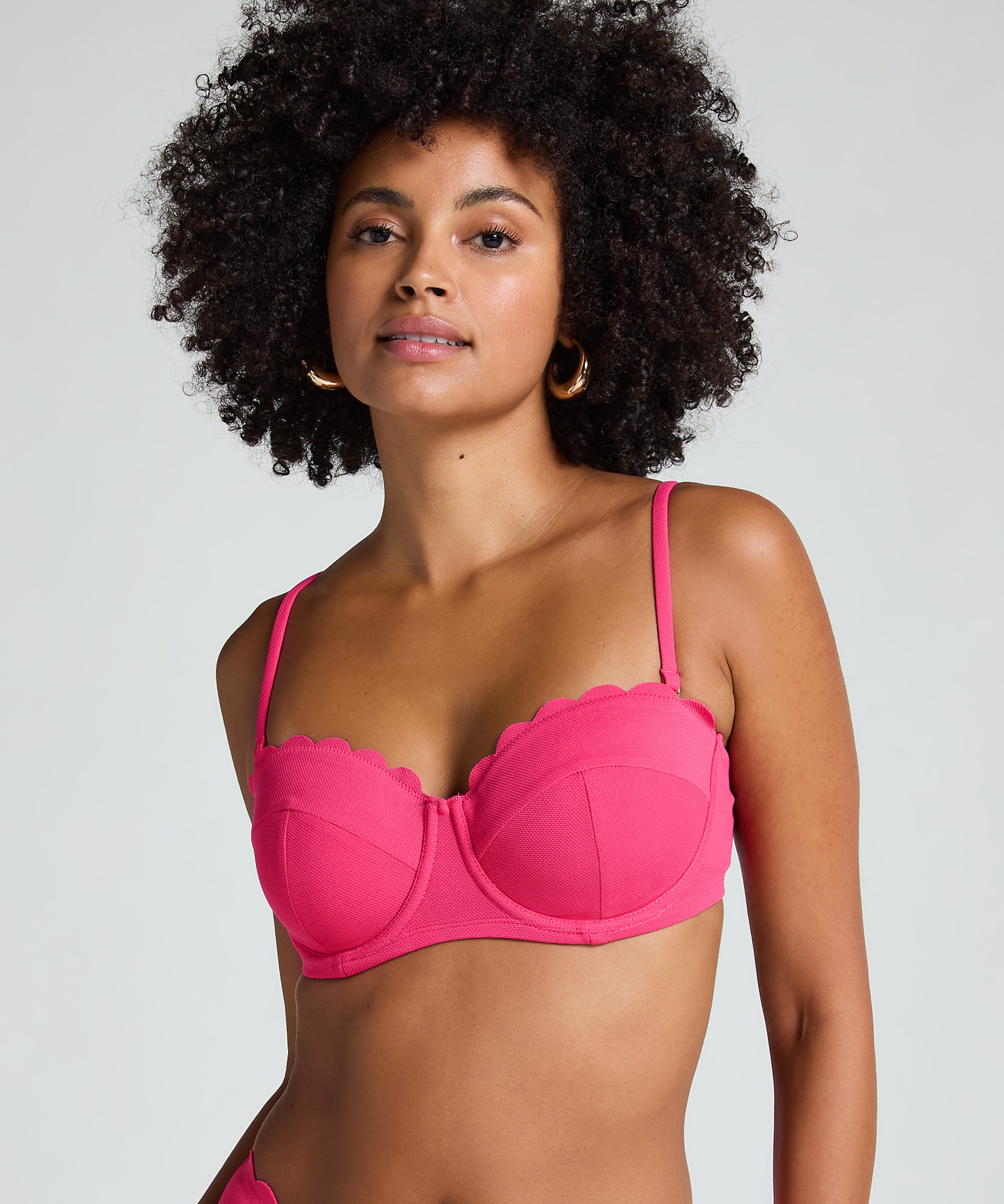 Scallop Padded Strapless Underwired Bikini Top Cup E +, Pink, main
