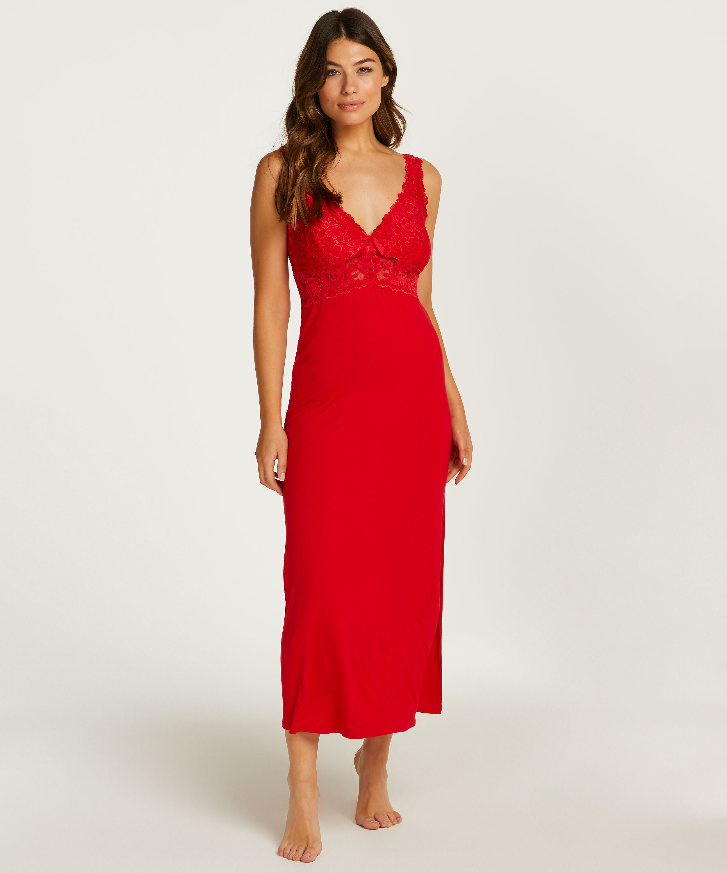 Slipdress Nora Lace Long, Red Slipdress Nora Lace Long, Red