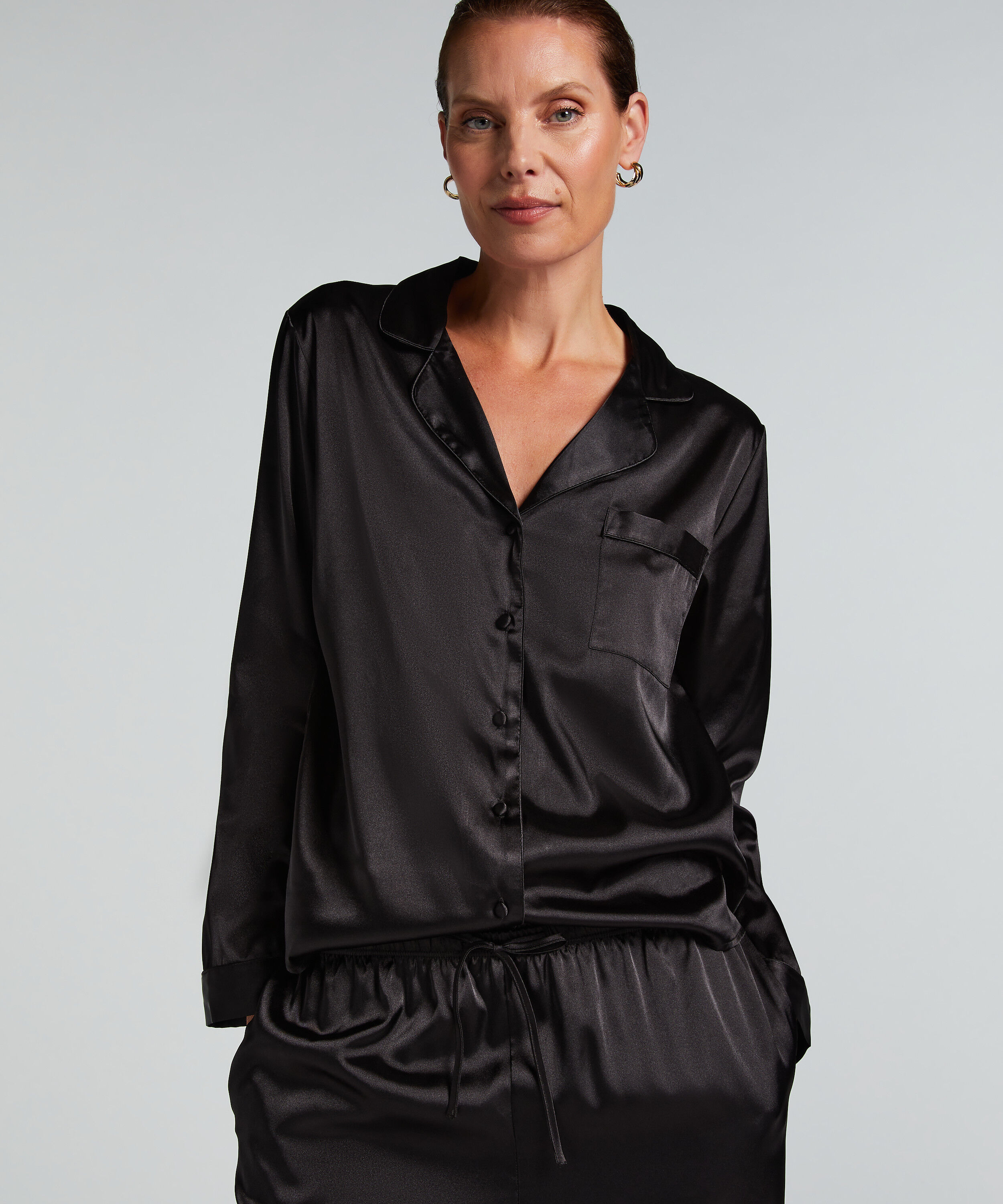 Satin Long-Sleeved Jacket, Black
