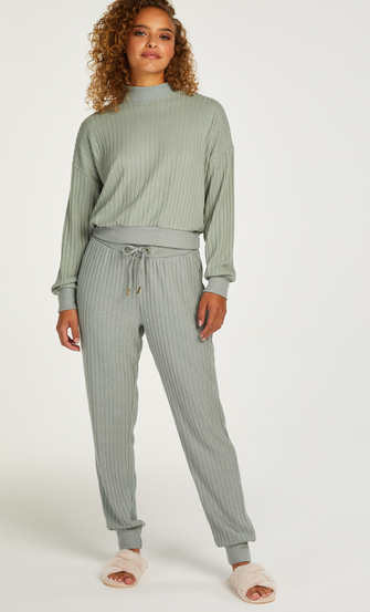 Brushed Rib Pyjama Pants, Green