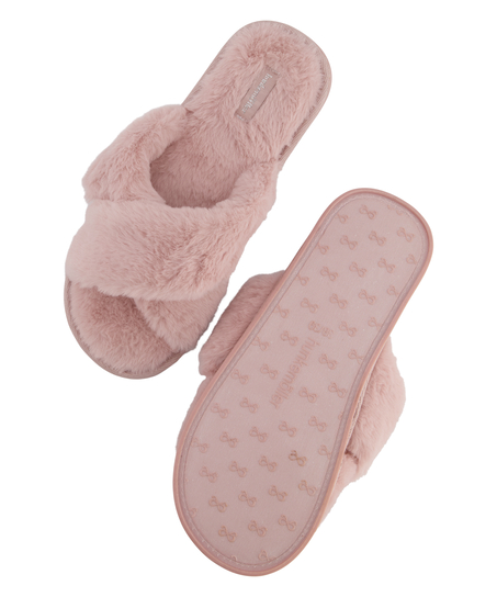 Crossed Fake Fur Slippers, Pink