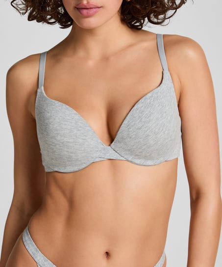 Cotton Padded Underwired Push-Up Bra, Grey