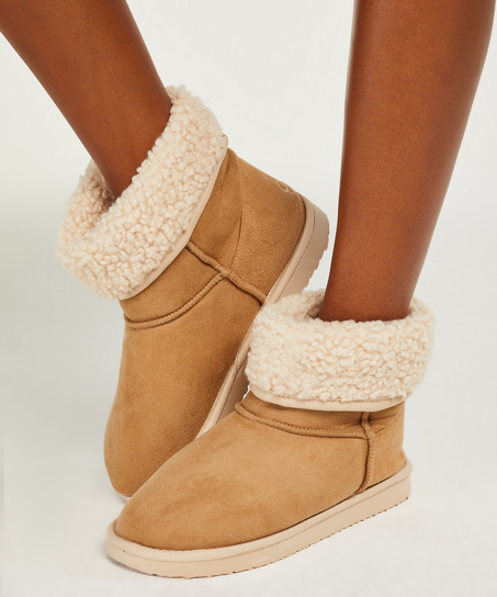 Faux Suede Slippers, Beige