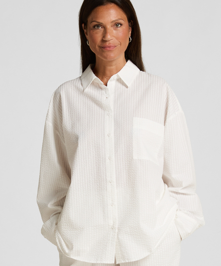 Seersucker Cotton Pyjama Top, White