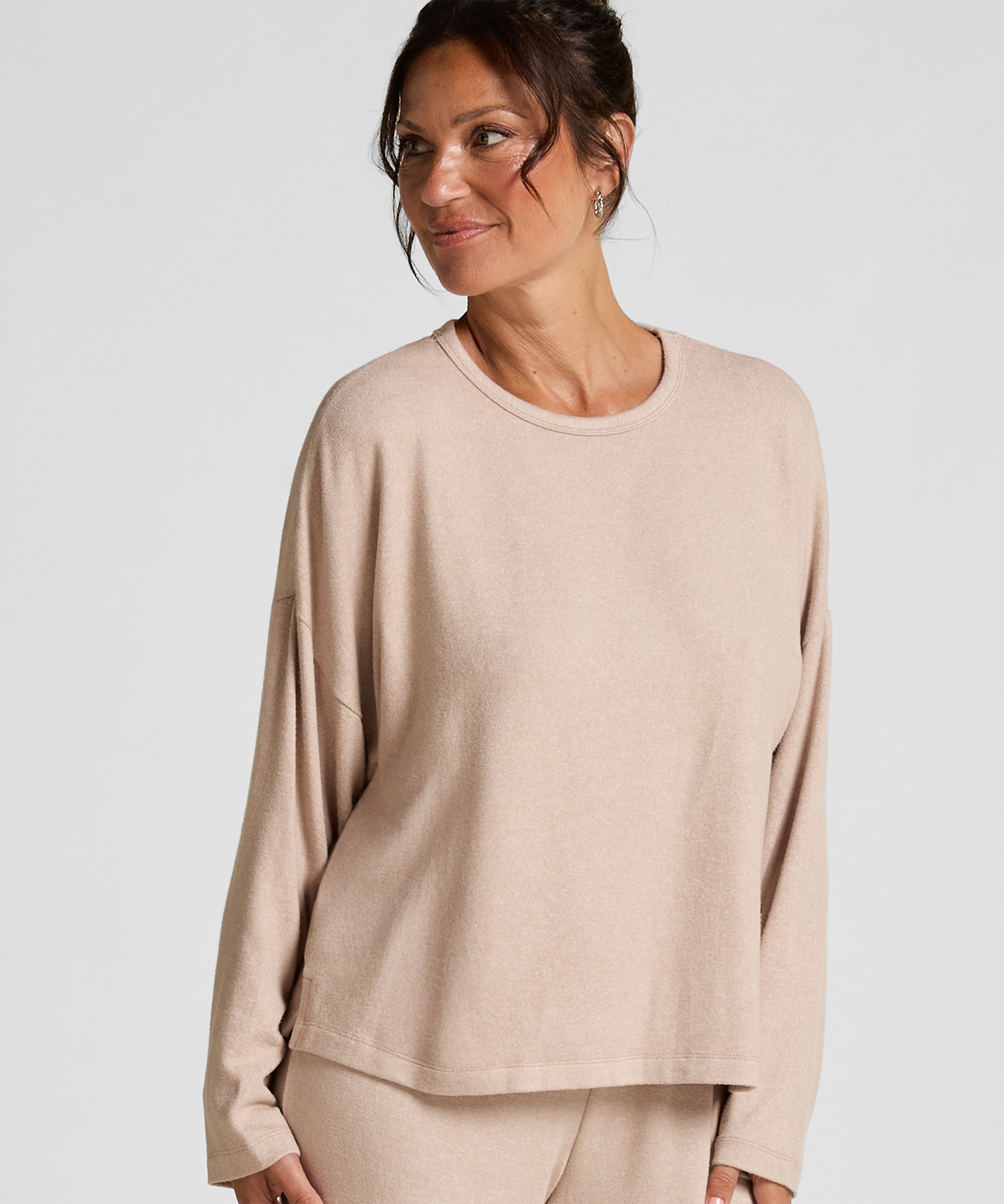 Jersey Long-Sleeved Pyjama Top, Beige, main