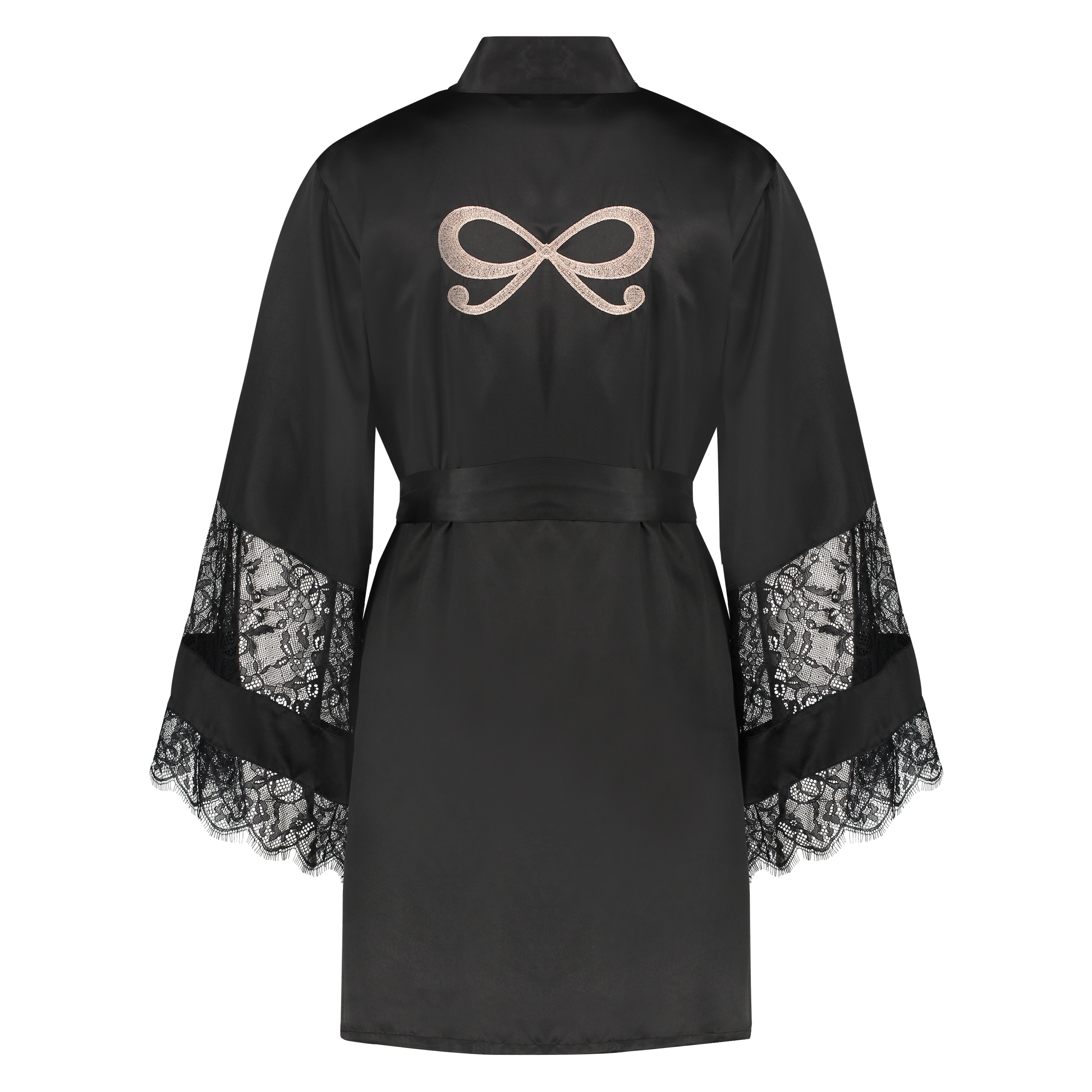 Satin Lace Kimono, Black, main