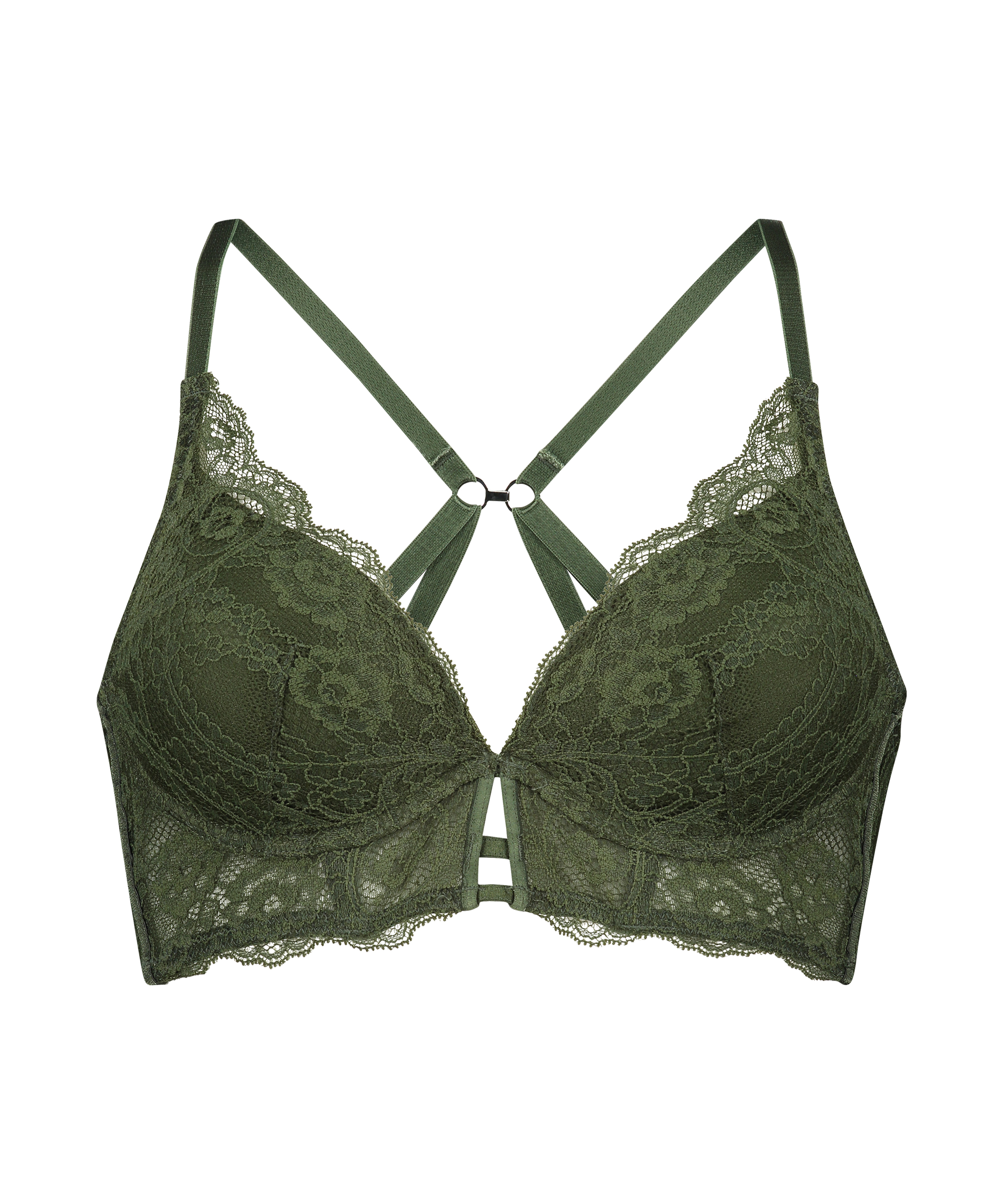 Ollie Padded Underwired Longline Bra, Green, main