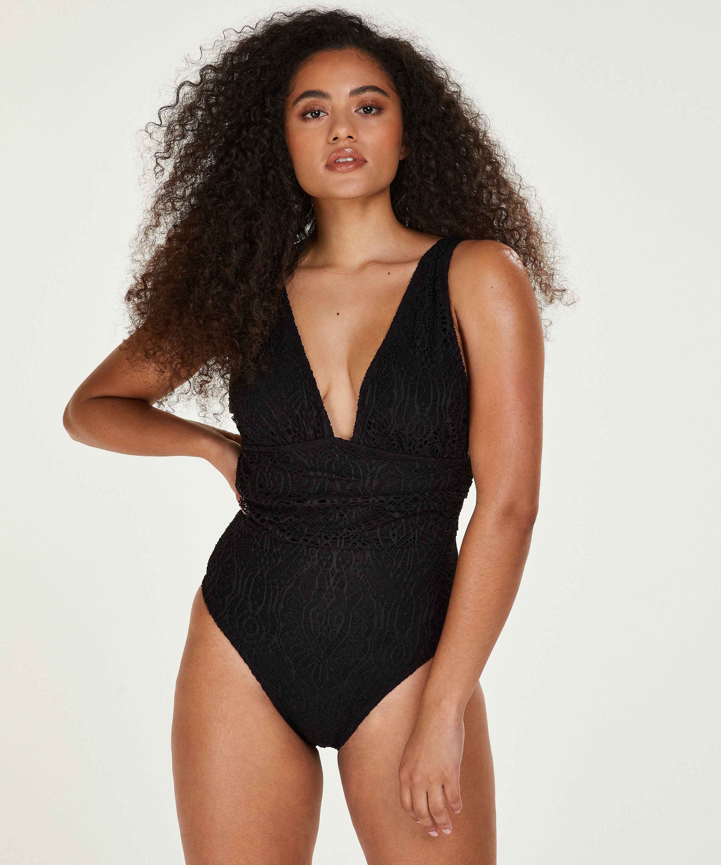 Crochet swimsuit, Black, main